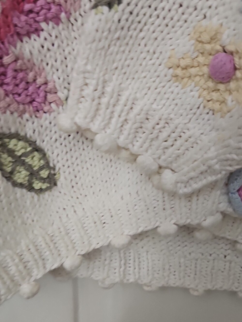Saint Novara Eggshell Floral Hand Knitted Button-Up Cardigan Sz Med - Picture 6 of 8